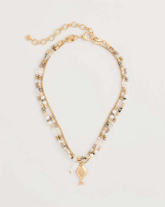 Chico's Neutral Jasper Shell Short Necklace Neutral