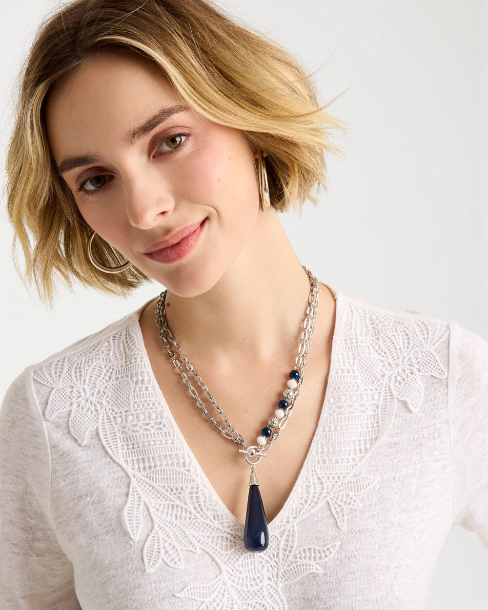 Chico's Siren Teardrop Pendant Necklace Blue