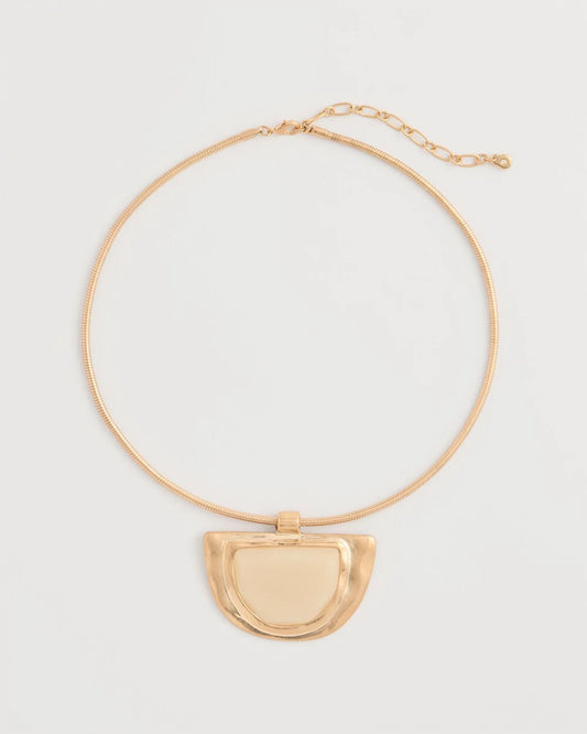 Chico's White Enamel Collar Necklace Gold