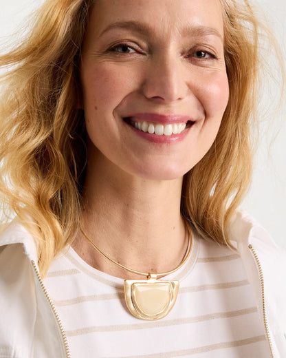 Chico's White Enamel Collar Necklace Gold