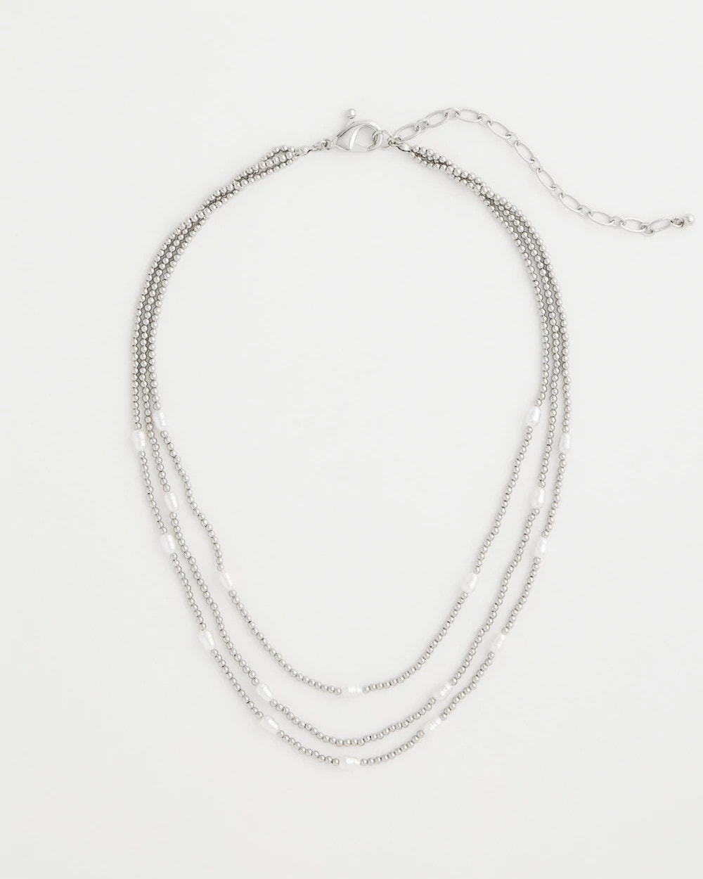 Chico's Pearlescent Bead Ball Short Necklace Silver