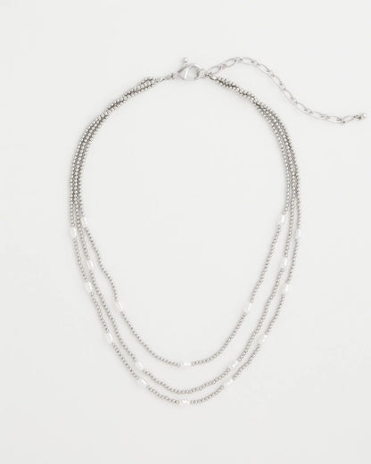 Chico's Pearlescent Bead Ball Short Necklace Silver