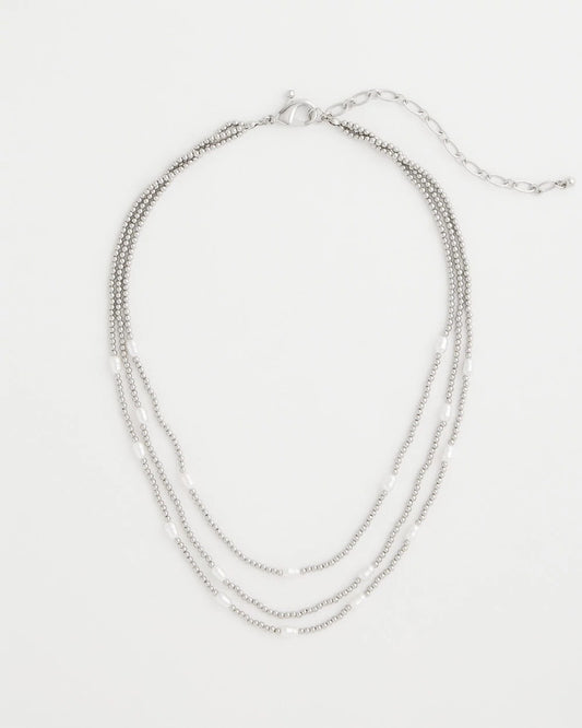 Chico's Pearlescent Bead Ball Short Necklace Silver