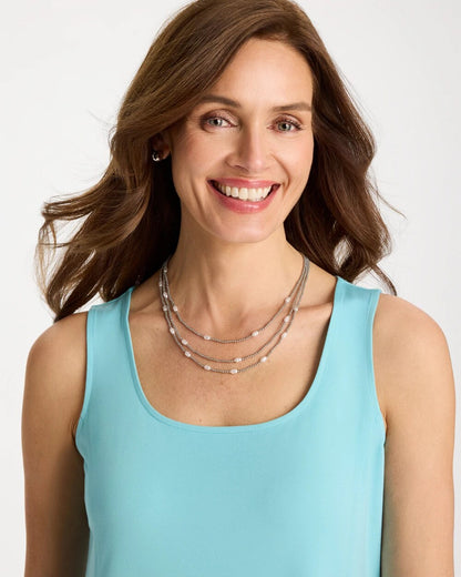 Chico's Pearlescent Bead Ball Short Necklace Silver