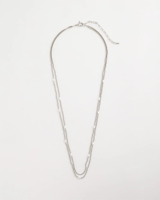 Chico's Pearlescent Bead Ball Long Necklace Silver