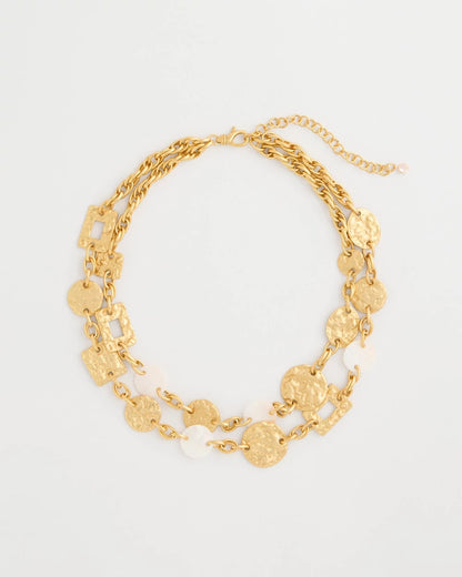 Chico's Pearl Hammered Short Necklace Gold