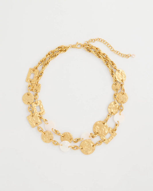 Chico's Pearl Hammered Short Necklace Gold