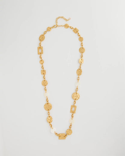 Chico's Pearl Hammered Long Necklace Gold