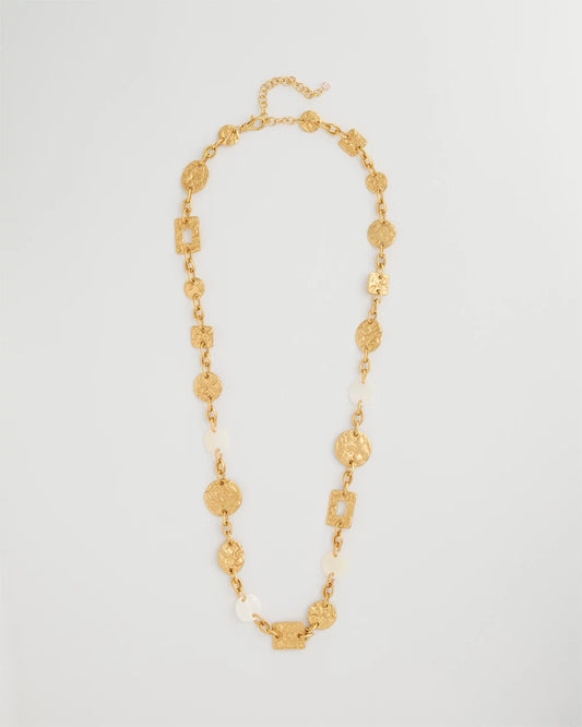 Chico's Pearl Hammered Long Necklace Gold