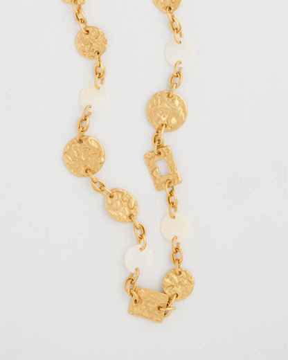Chico's Pearl Hammered Long Necklace Gold
