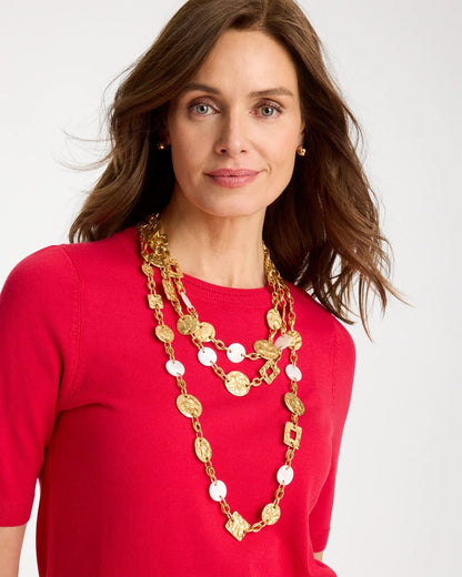 Chico's Pearl Hammered Long Necklace Gold
