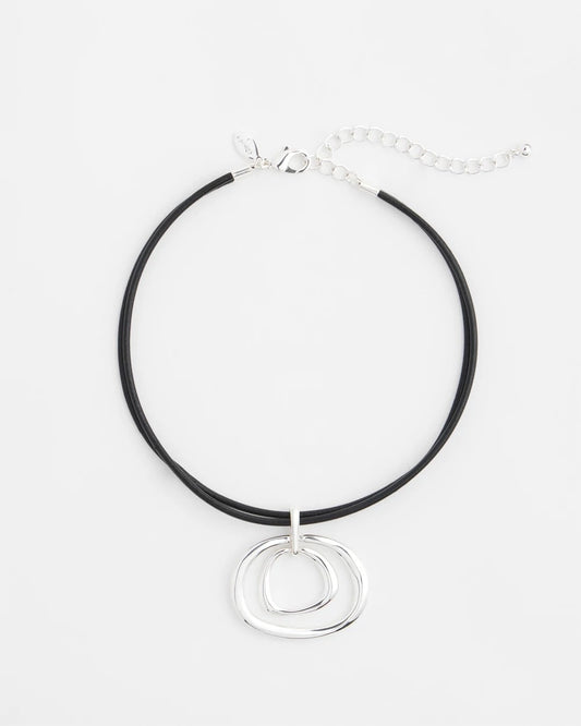 Chico's Silver Tone Rings Pendant Necklace Silver