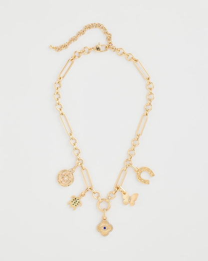 Chico's Shiny Goldtone Novelty Charm Necklace Gold