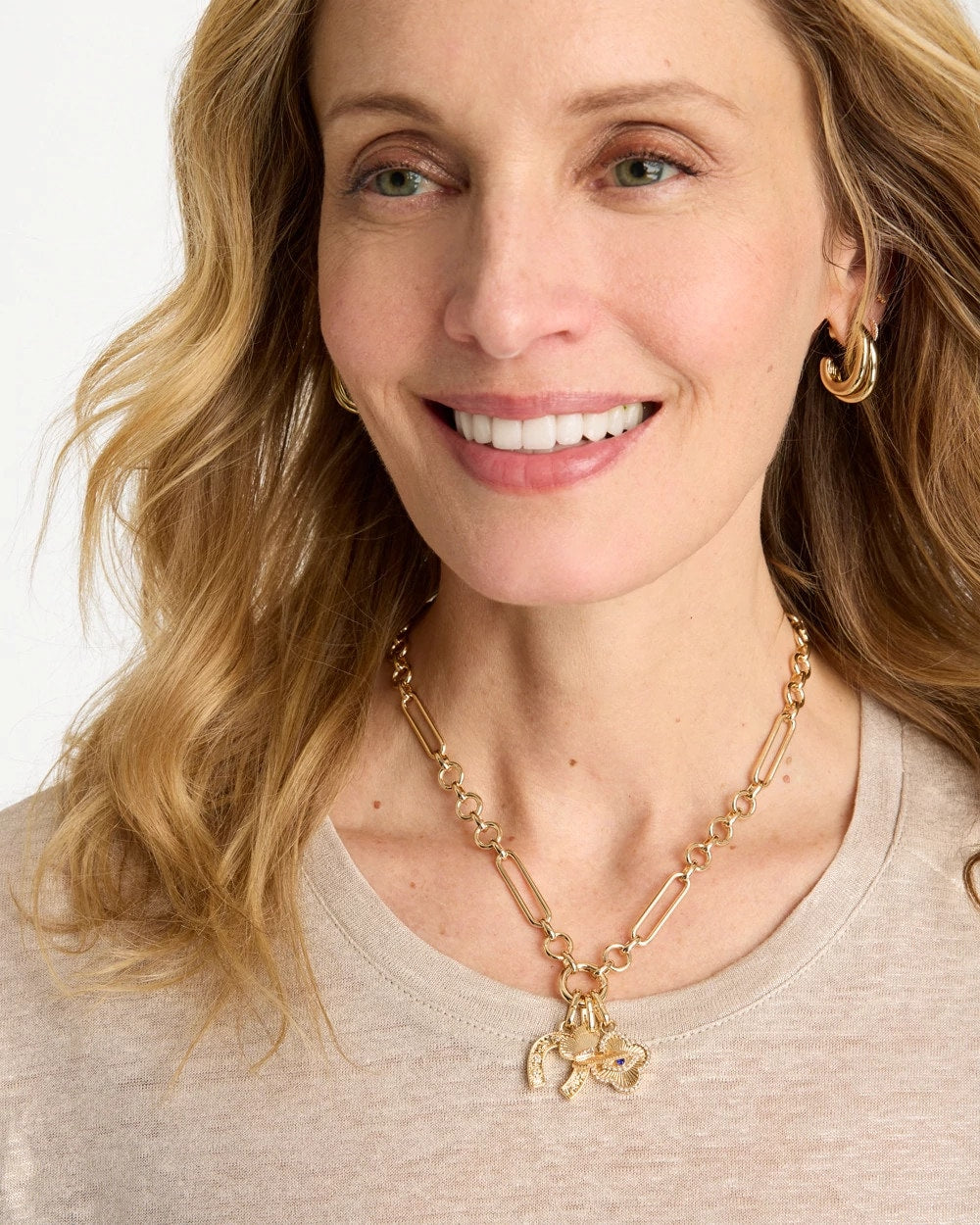 Chico's Shiny Goldtone Novelty Charm Necklace Gold