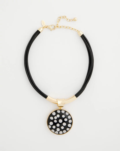 Chico's Polka Dot Pendant Necklace Black/White