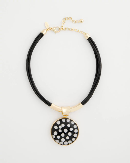 Chico's Polka Dot Pendant Necklace Black/White