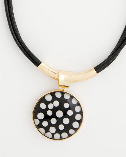 Chico's Polka Dot Pendant Necklace Black/White