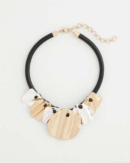 Chico's Crinkle Mixed Metal Bib Necklace Mixed Metals