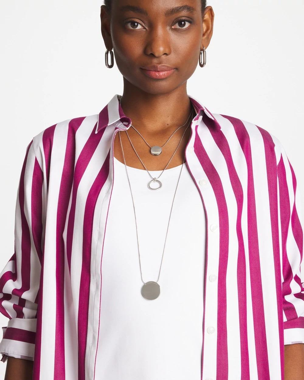 Chico's Silver Triple Pendant Necklace Silver