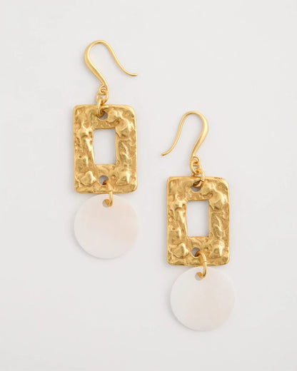 Chico's Pearl Hammered Drop Earrings Gold