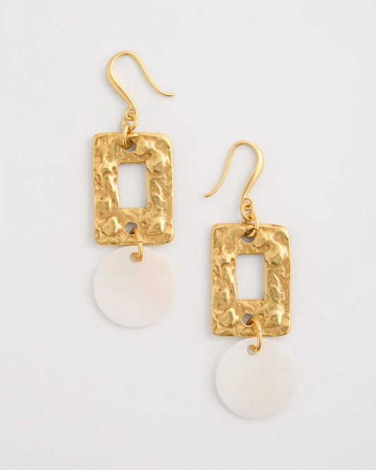 Chico's Pearl Hammered Drop Earrings Gold