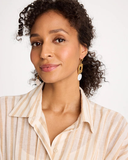 Chico's Pearl Hammered Drop Earrings Gold