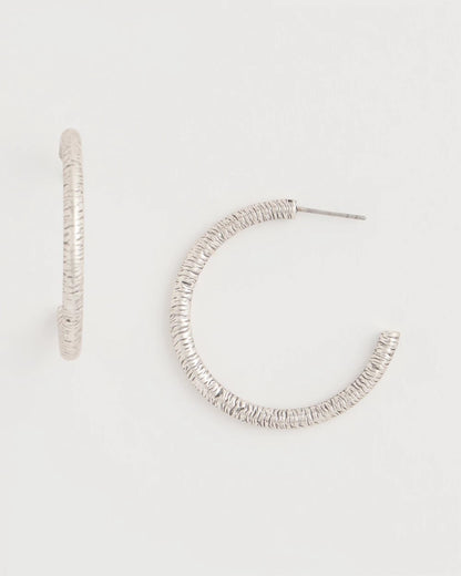 Chico's Silvertone Textured Hoop Earrings Silver