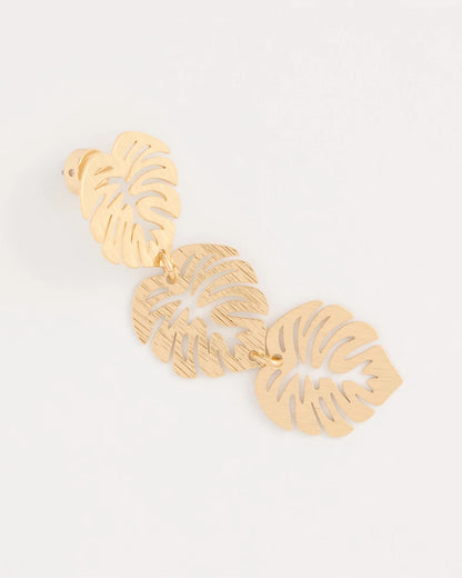 Chico's Palm Frond Linear Drop Earrings Gold
