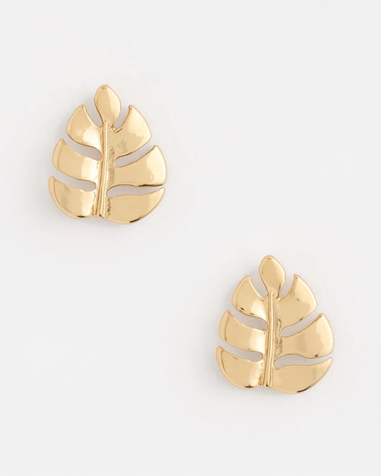 Chico's Palm Frond Stud Earrings Gold