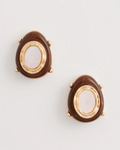 Chico's Genuine River Shell Stud Earrings Brown