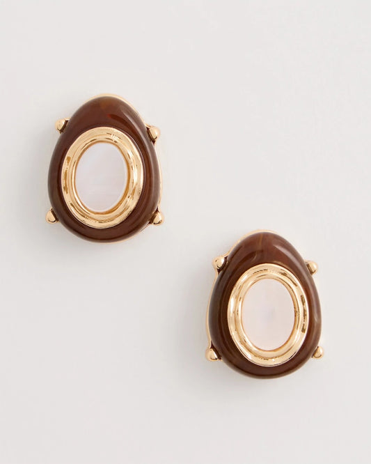 Chico's Genuine River Shell Stud Earrings Brown