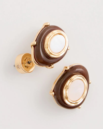 Chico's Genuine River Shell Stud Earrings Brown