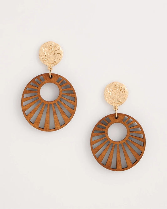 Chico's Wood Carved Sun Drop Earrings Brown