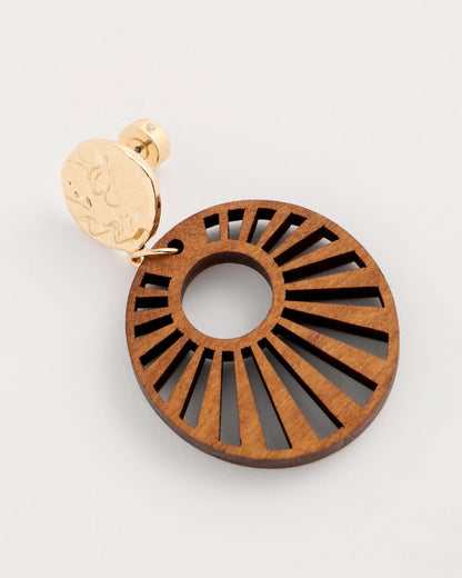 Chico's Wood Carved Sun Drop Earrings Brown
