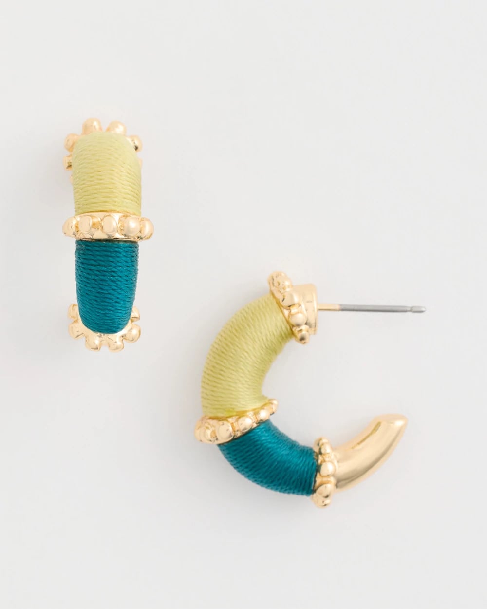 Chico's Goldtone Two-Tone Threaded Hoop Earrings Green