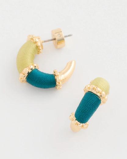 Chico's Goldtone Two-Tone Threaded Hoop Earrings Green