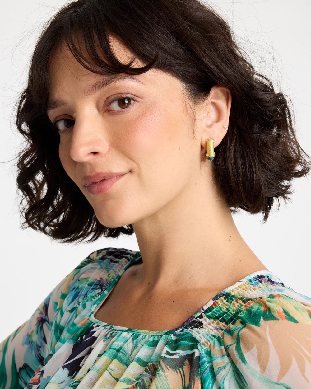 Chico's Goldtone Two-Tone Threaded Hoop Earrings Green