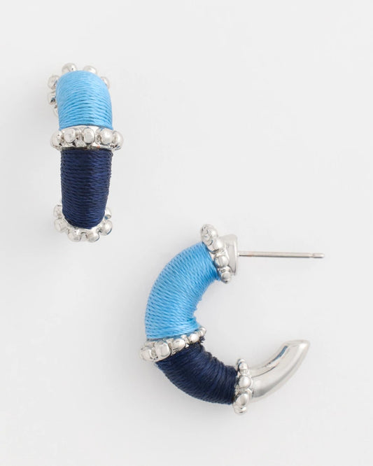 Chico's Silvertone Two-Tone Threaded Hoop Earrings Blue Multi