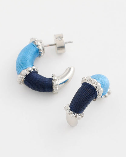 Chico's Silvertone Two-Tone Threaded Hoop Earrings Blue Multi