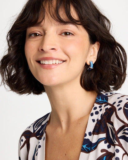 Chico's Silvertone Two-Tone Threaded Hoop Earrings Blue Multi