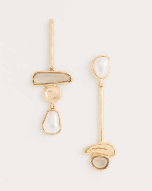 Chico's Asymmetrical Pearlescent Linear Earrings Pearl