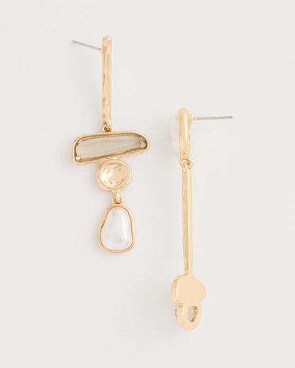 Chico's Asymmetrical Pearlescent Linear Earrings Pearl