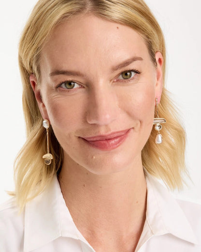Chico's Asymmetrical Pearlescent Linear Earrings Pearl