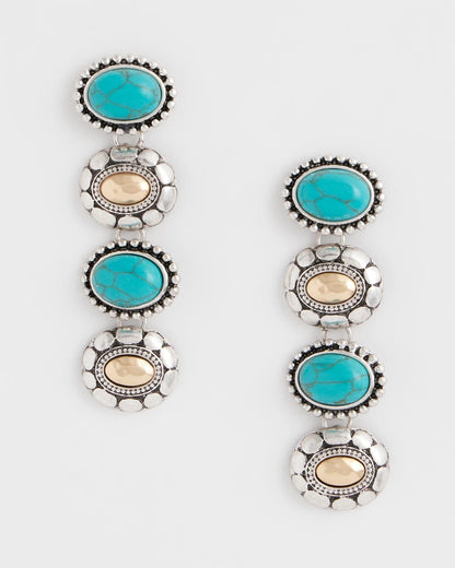 Chico's Turquoise Mixed Metal Linear Earrings Turquoise