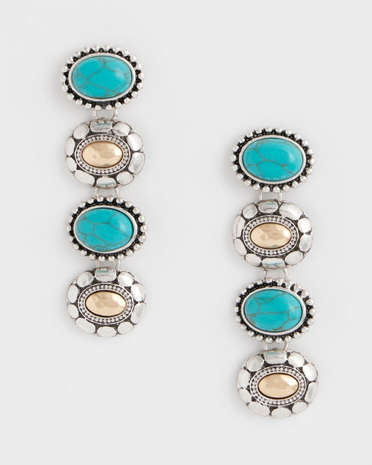 Chico's Turquoise Mixed Metal Linear Earrings Turquoise