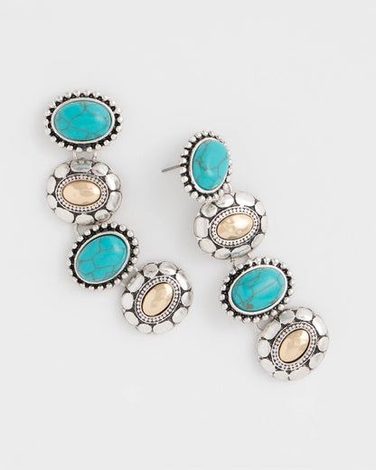 Chico's Turquoise Mixed Metal Linear Earrings Turquoise