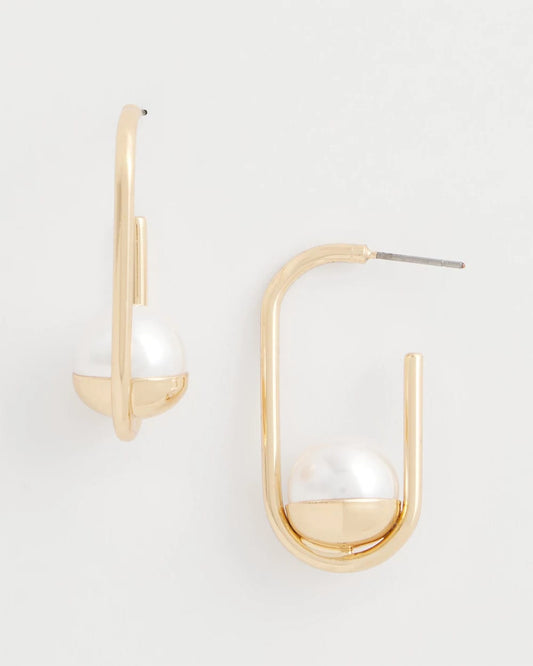 Chico's Pearl Gold Hoop Earrings Pearl