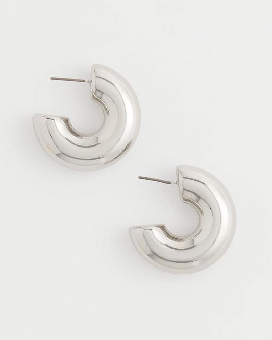 Chico's Silver Puff Hoop Earrings Silver