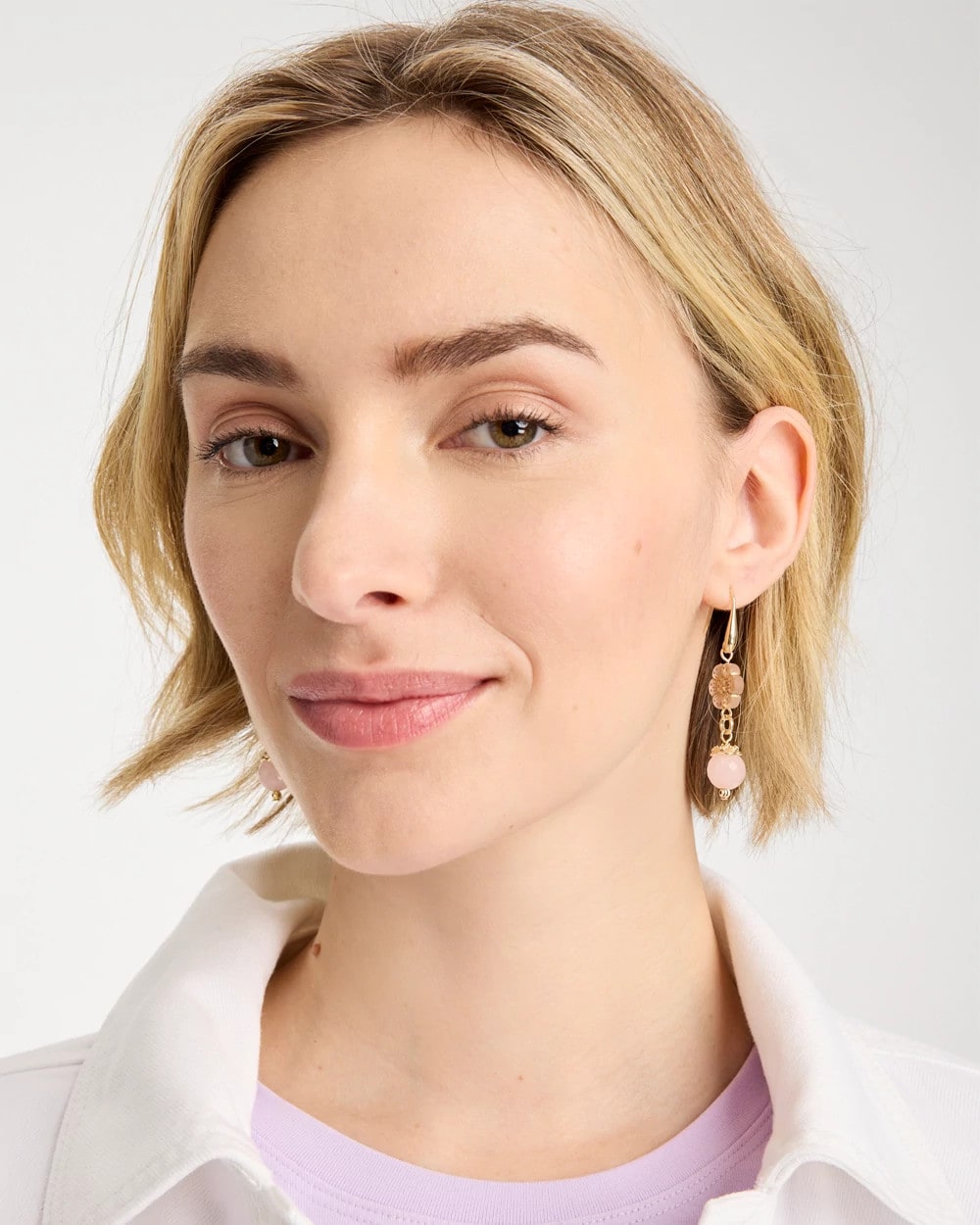 Chico's Flower Beaded Drop Earrings Orchid