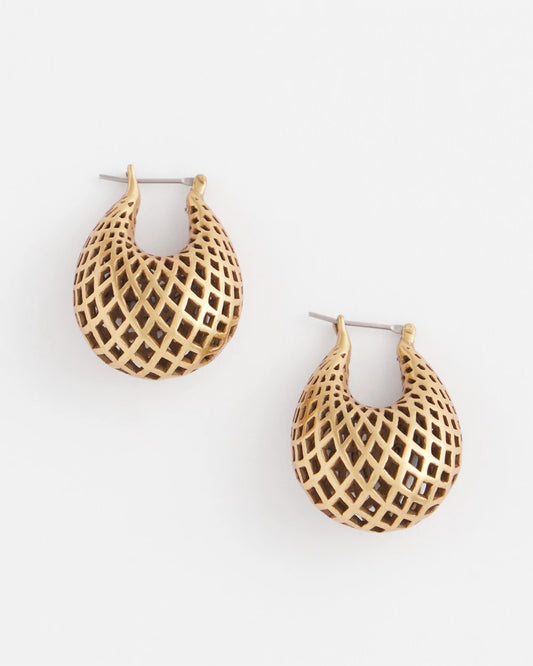 Chico's Gold Lattice Puff Hoop Earrings Gold